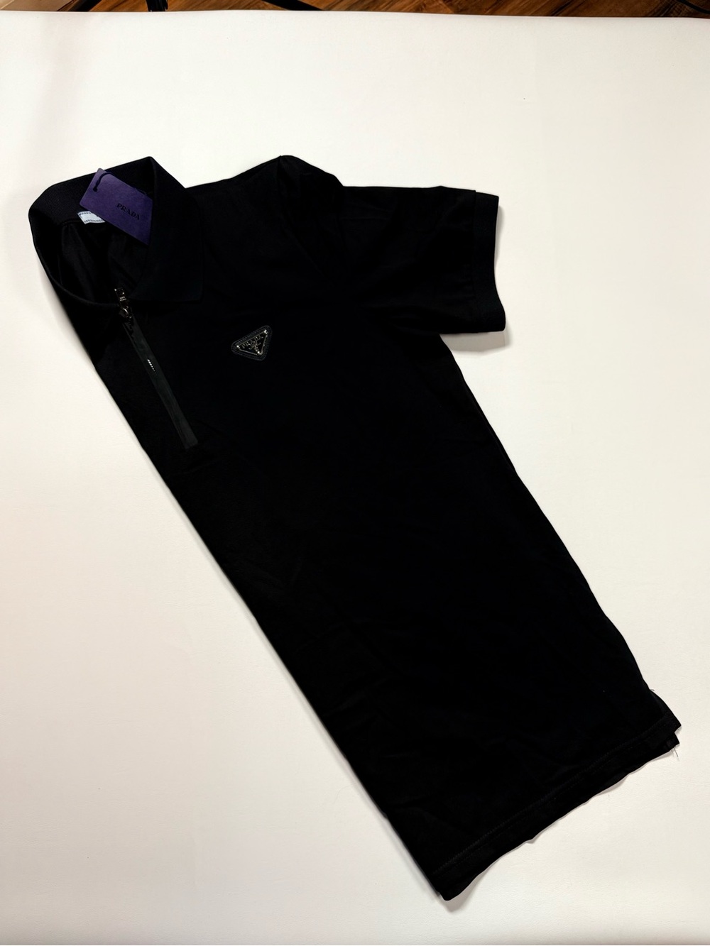 Prada Black Short-Sleeve Polo with Zip and Triangle Logo